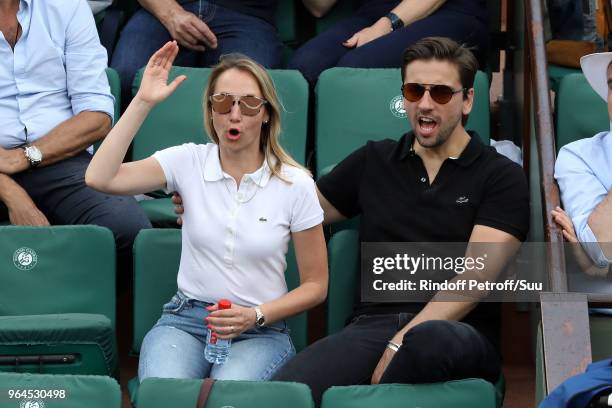 Actress Audrey Lamy and boyfriend Thomas Sabatier attend the 2018 French Open - Day Five at Roland Garros on May 31, 2018 in Paris, France.