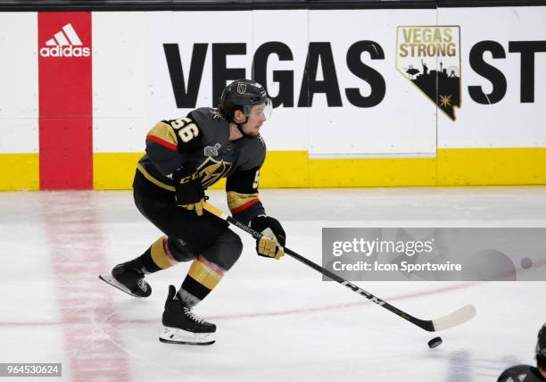 Vegas Golden Knights left wing Erik Haula controls the puck during the third period of Game Two of the Stanley Cup Final between the Washington...