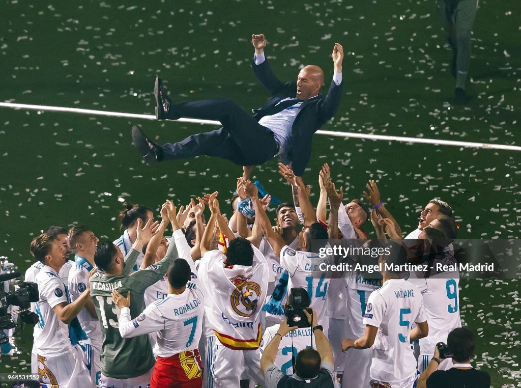 Real Madrid Celebrate After Victory In The Champions League Final Against Liverpool