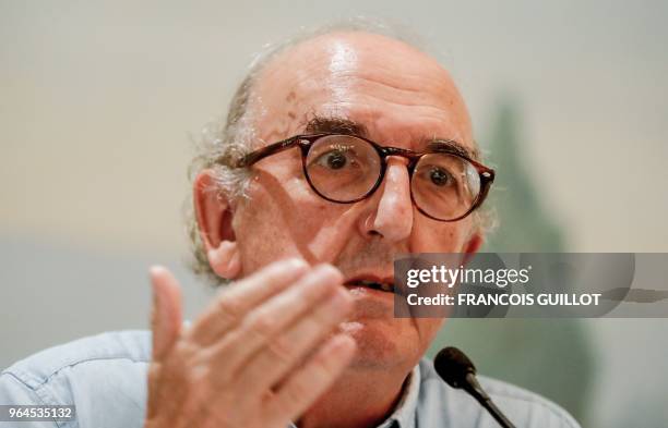 Spain's Barcelona-based production company Mediapro founder and president Jaume Roures speaks during a press conference on May 31, 2018 in Paris, two...