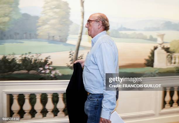 Spain's Barcelona-based production company Mediapro founder and president Jaume Roures arrives for a press conference on May 31, 2018 in Paris, two...