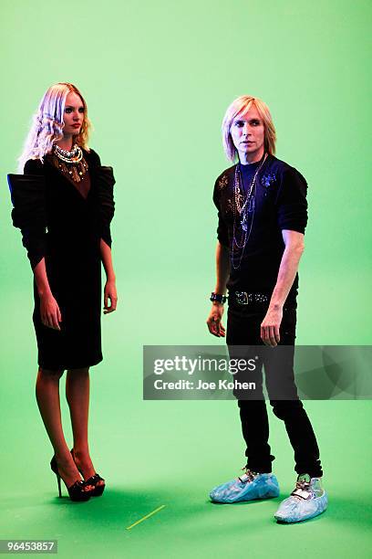 Model Candice Swanepoel and designer Marc Bouwer attend Marc Bouwer's Fall Winter 2010 Fashion Film Shoot at CECO Studio on February 5, 2010 in New...