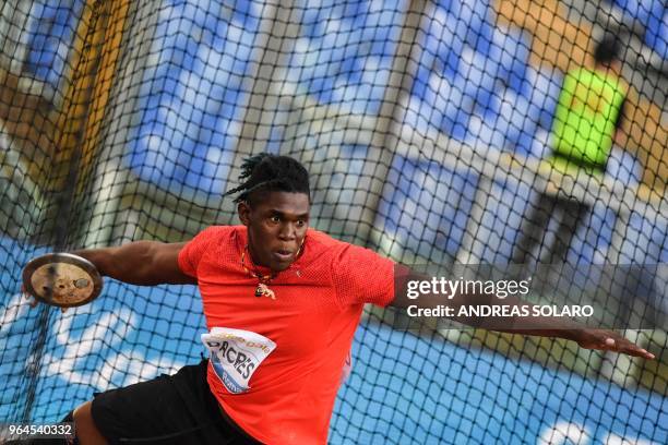 Fedrick Dacres of Jamaica competes in the men's Discus Throw event at the Golden Gala, the 4th stage of the 38th edition of IAAF Diamond League 2018...