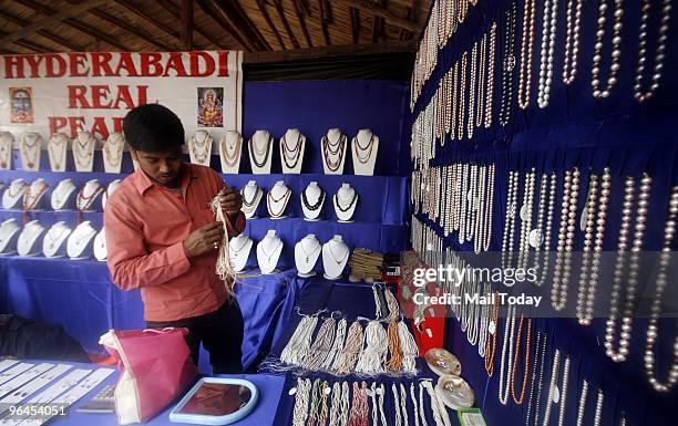 Pearls on display at the Hyderabad stall at the Surajkund Crafts Mela in Faridabad on February 1, 2010.