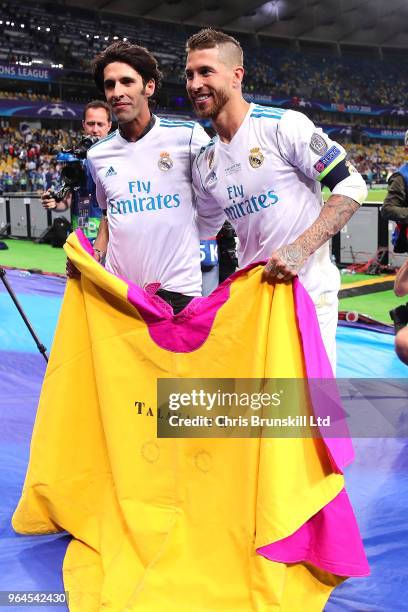 Sergio Ramos of Real Madrid celebrates with bullfighter Alejandro Talavante after his side won the UEFA Champions League final between Real Madrid...