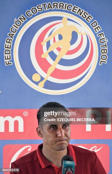 Costa Rica's goalkeeper Keylor Navas listens to questions during a press conference in San Antonio de Belen, Heredia, Costa Rica, on May 31, 2018...