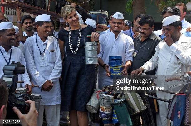 Queen Maxima of Netherlands visit Mumbai to meet Mumbai dabbawalas (tiffin-box carriers for their unique management and about Patym at Andheri...