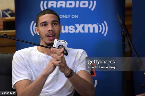 Former Duke basketball player Jayson Tatum sits down for SiriusXM's Town Hall With Hall Of Fame Coach Mike Krzyzewski at Bill Brill Media Room in...