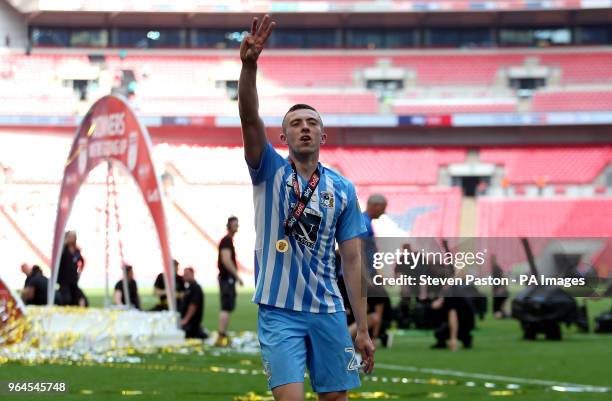 Coventry City's Jordan Shipley celebrates after the final whistle