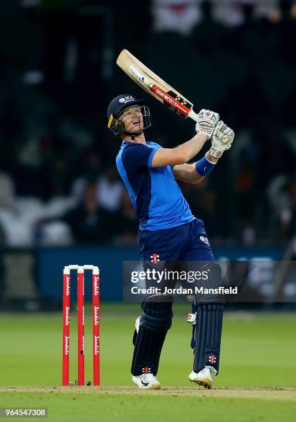 Sam Billings of the ICC World XI bats during the T20 match between ICC World XI and West Indies at Lord's Cricket Ground on May 31, 2018 in London,...