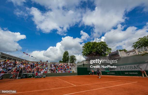 Elise Mertens of Germany serves against Herather Watson of Great Britain during the second round at Roland Garros Grand Slam Tournament - Day 5 on...