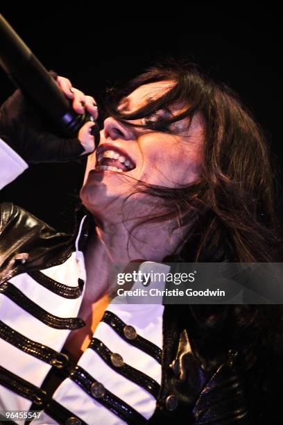 Cristina Scabbia of Lacuna Coil performs on stage at Shepherds Bush Empire on February 5, 2010 in London, England.