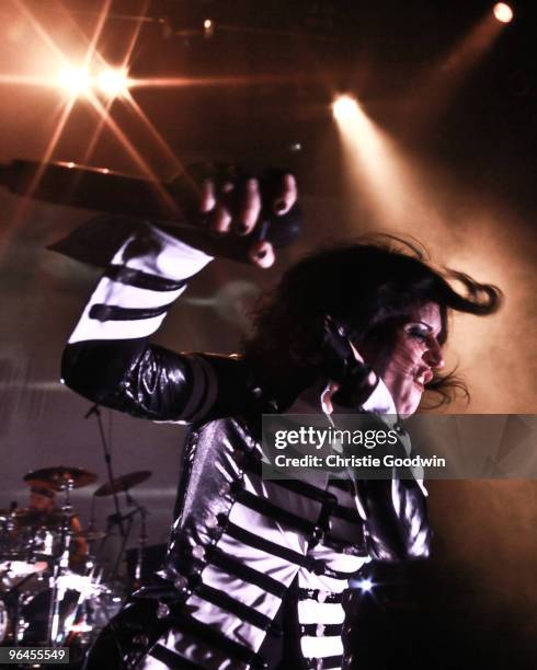 Cristina Scabbia of Lacuna Coil performs on stage at Shepherds Bush Empire on February 5, 2010 in London, England.