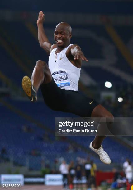 Luvo Manyonga of Republic of South Africa competes in the men's long jump during the IAAF Golden Gala Pietro Mennea at Olimpico Stadium on May 31,...