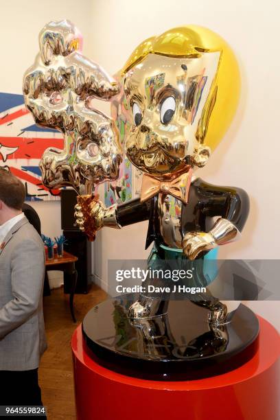 General view of Alec Monopoly's, 'Breaking the Bank on Bond Street' exhibition launch party at the Eden Fine Art Gallery on May 31, 2018 in London,...