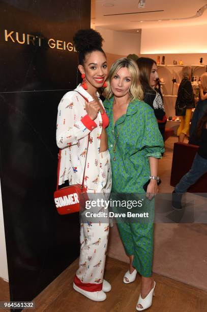 Pearl Mackie and Rebecca Farrar-Hockley attend the Kurt Geiger London Boutique launch at Selfridges on May 31, 2018 in London, England.