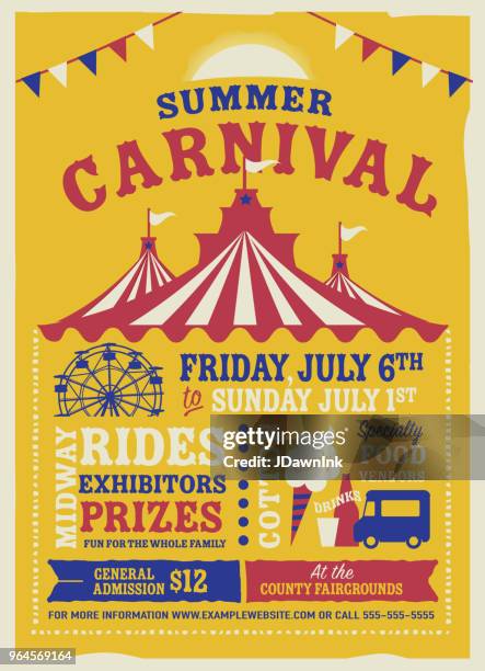 stockillustraties, clipart, cartoons en iconen met kleurrijke zomer carnaval poster ontwerpsjabloon - fair