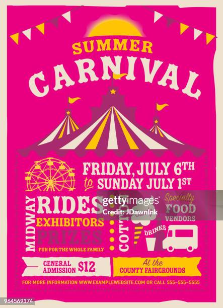 colorful summer carnival poster design template - circus poster stock illustrations