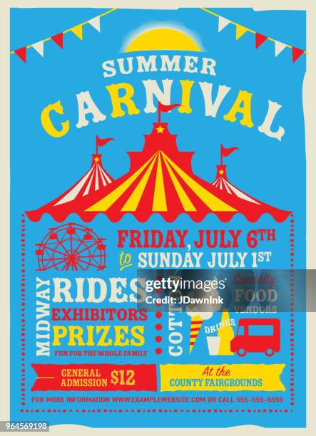 colorful summer carnival poster design template - circus poster stock illustrations