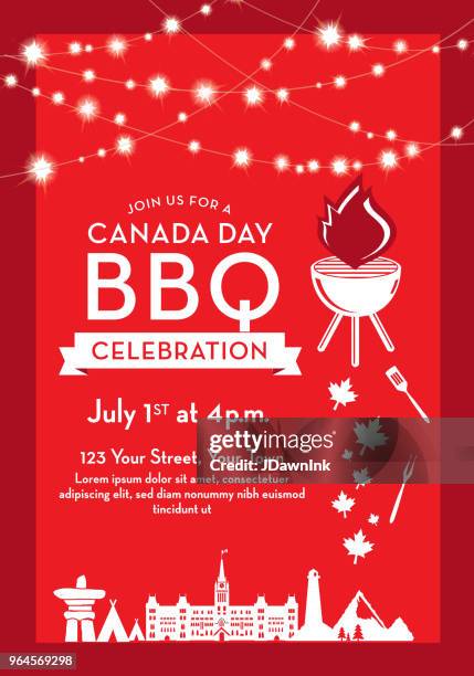 canada day barbecue party celebration design template - red lighthouse stock illustrations