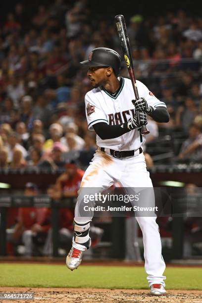 Jarrod Dyson of the Arizona Diamondbacks stands at bat in the third inning of the MLB game against the Washington Nationals at Chase Field on May 11,...