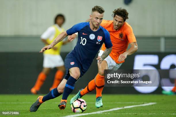 Albert Rusnak of Slovakia, Daryl Janmaat of Holland during the International Friendly match between Slovakia v Holland at the City Arena on May 31,...