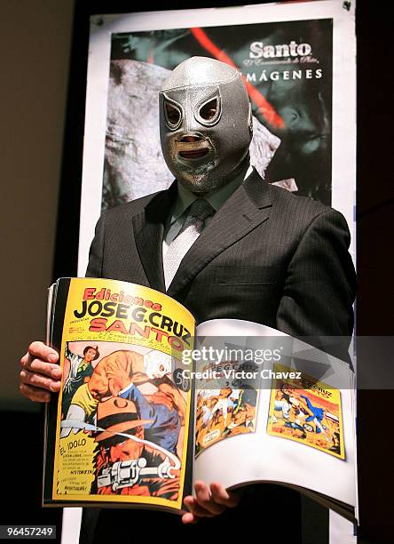 El Hijo del Santo promotes a new book by Conaculta "Santo El Enmascarado de Plata Imagenes" at Museo Nacional De Arte on February 5, 2010 in Mexico...