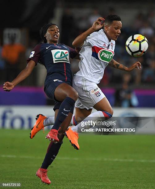 Paris's Canadian defender Ashley Lawrence vies with Lyon's Dutch forward Shanice van de Sanden during the women's French Cup final football match...