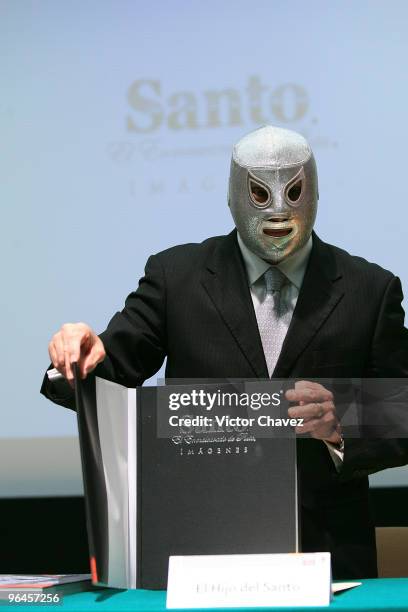 El Hijo del Santo promotes a new book by Conaculta "Santo El Enmascarado de Plata Imagenes" at Museo Nacional De Arte on February 5, 2010 in Mexico...