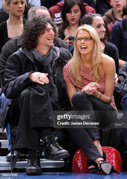 Howard Stern and Beth Ostrosky attend the Milwaukee Bucks vs New York Knicks game at Madison Square Garden on February 5, 2010 in New York City.