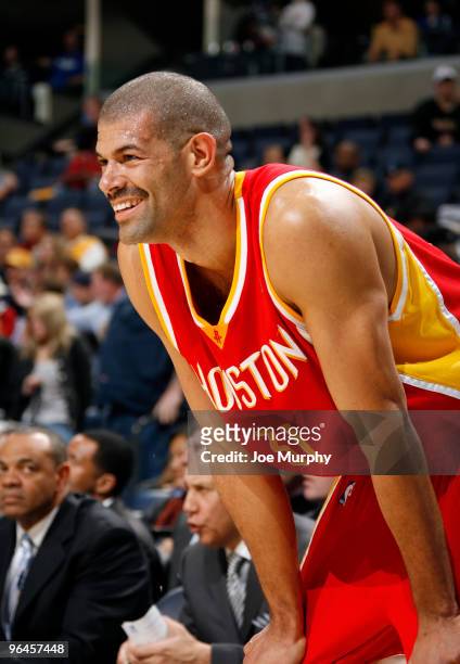 Shane Battier of the Houston Rockets smiles as he shows off his new mustache against the Memphis Grizzlies on February 5, 2010 at FedExForum in...