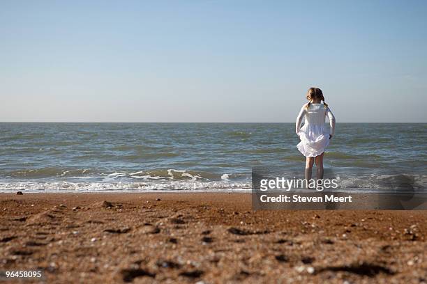 young girl on beach - beach of ostende foto e immagini stock