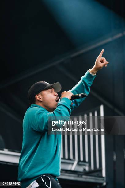 Taylor Bennett performs onstage during day 3 of 2018 Boston Calling Music Festival at Harvard Athletic Complex on May 27, 2018 in Boston,...