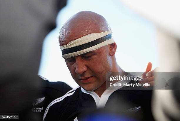 Forbes captain of New Zealand is dejected after the Semi Final Cup match between New Zealand and Samoa during day two of the Wellington IRB Sevens at...