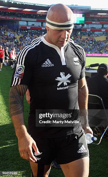 Forbes captain of New Zealand walks the field dejected after the Semi Final Cup match between New Zealand and Samoa during day two of the Wellington...