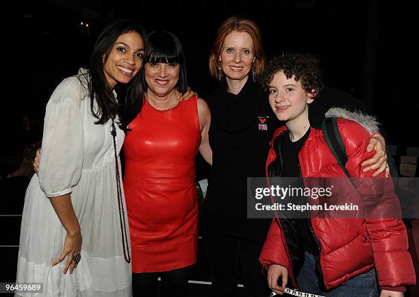 Actress Rosario Dawson, writer Eve Ensler, actress Cynthia Nixonand her daughter Samantha Mozes attend the V-Day benefit reading of Eve Ensler's new...