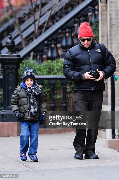 Actor Matthew Broderick and his son James Wilke Broderick walk to school in the West Village on February 05, 2010 in New York City.