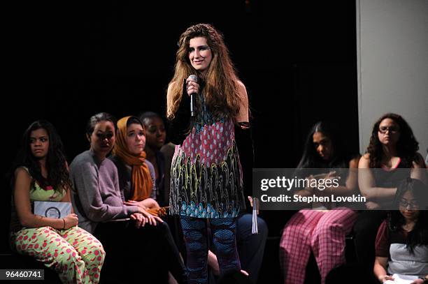 Actress Nova Bajamonti performs onstage at V-Day hosts a benefit reading of Eve Ensler's newest work "I Am An Emotional Creature: The Secret Life Of...