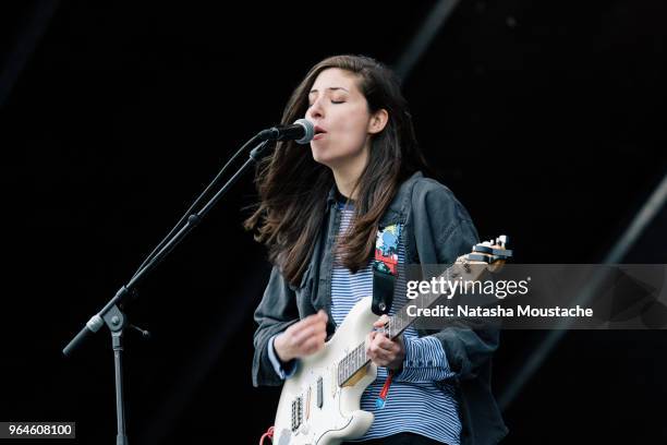 Sonia Sturino of Weakened Friends perform onstage during day 3 of 2018 Boston Calling Music Festival at Harvard Athletic Complex on May 27, 2018 in...