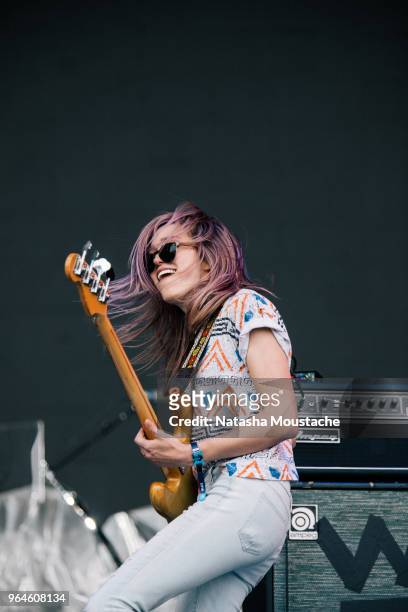 Bassist Annie Hoffman of Weakened Friends perform onstage during day 3 of 2018 Boston Calling Music Festival at Harvard Athletic Complex on May 27,...