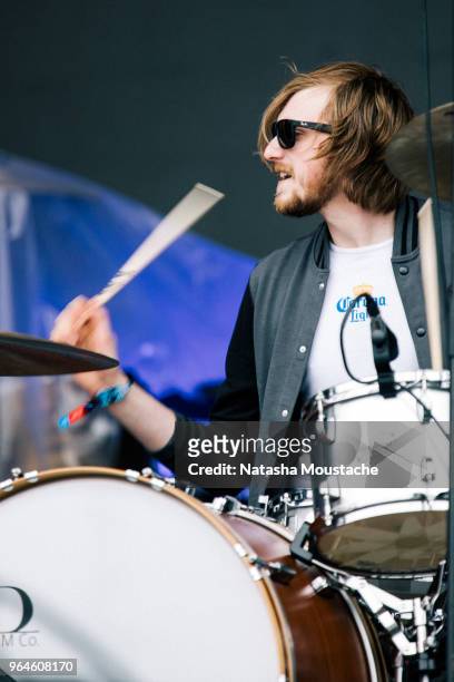Drummer Cam Jones of Weakened Friends perform onstage during day 3 of 2018 Boston Calling Music Festival at Harvard Athletic Complex on May 27, 2018...