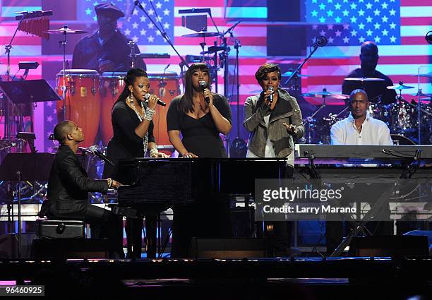 Kirk Franklin, India.Irie, Christie Michele and Monica perform at the BET SOS Saving Ourselves � Help for Haiti,� benefit concert and telethon at...