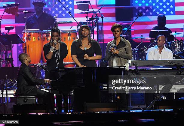 Kirk Franklin, India.Irie, Christie Michele and Monica perform at the BET SOS Saving Ourselves � Help for Haiti,� benefit concert and telethon at...