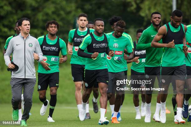 Ogenyi Onazi of Nigeria, John Obi Mikel of Nigeria during the Nigeria Training at the The hive on May 31, 2018 in Barnet United Kingdom