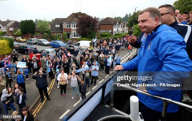 Coventry City manager Mark Robins during the Sky Bet League Two promotion parade in Coventry.