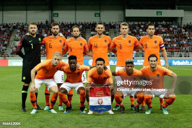 Back: Jeroen Zoet of Holland, Davy Propper of Holland, Daley Blind of Holland, Stefan de Vrij of Holland, Matthijs de Ligt of Holland, Kevin...