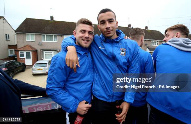 Coventry City's Josh Barrett and Rod McDonald during the Sky Bet League Two promotion parade in Coventry.Coventry City's Josh Barrett and Rod McDonald