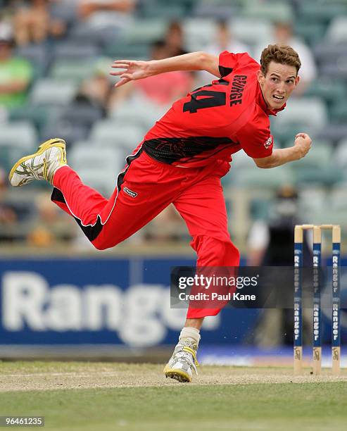 Peter George of the Redbacks bowls during the Ford Ranger Cup match between the Western Australian Warriors and the South Australian Redbacks at WACA...