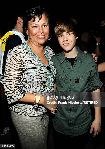 Chairman & CEO Debra Lee and singer Justin Bieber backstage at the BET SOS Saving Ourselves - Help for Haiti benefit concert and telethon at...