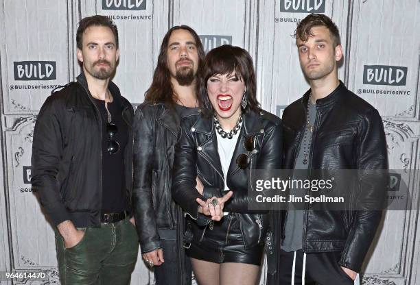 Musicians Josh Smith, Joe Hottinger, singer Lzzy Hale and musician Arejay Hale from Halestorm attend the Build Series to discuss at Build Studio on...